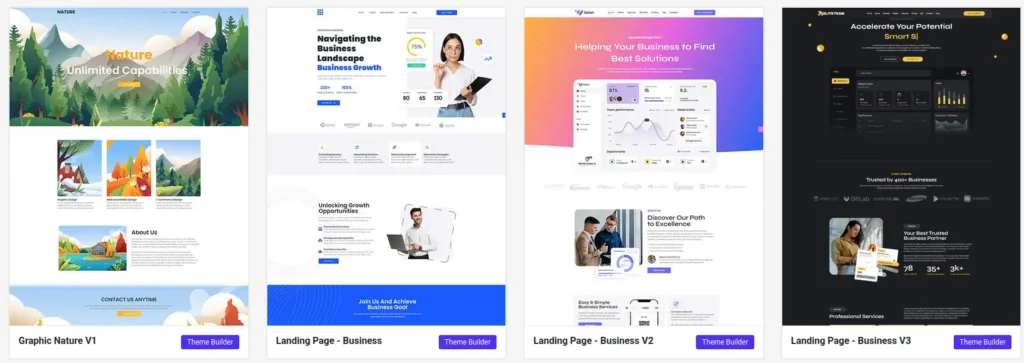 Menu de sélection des templates de site